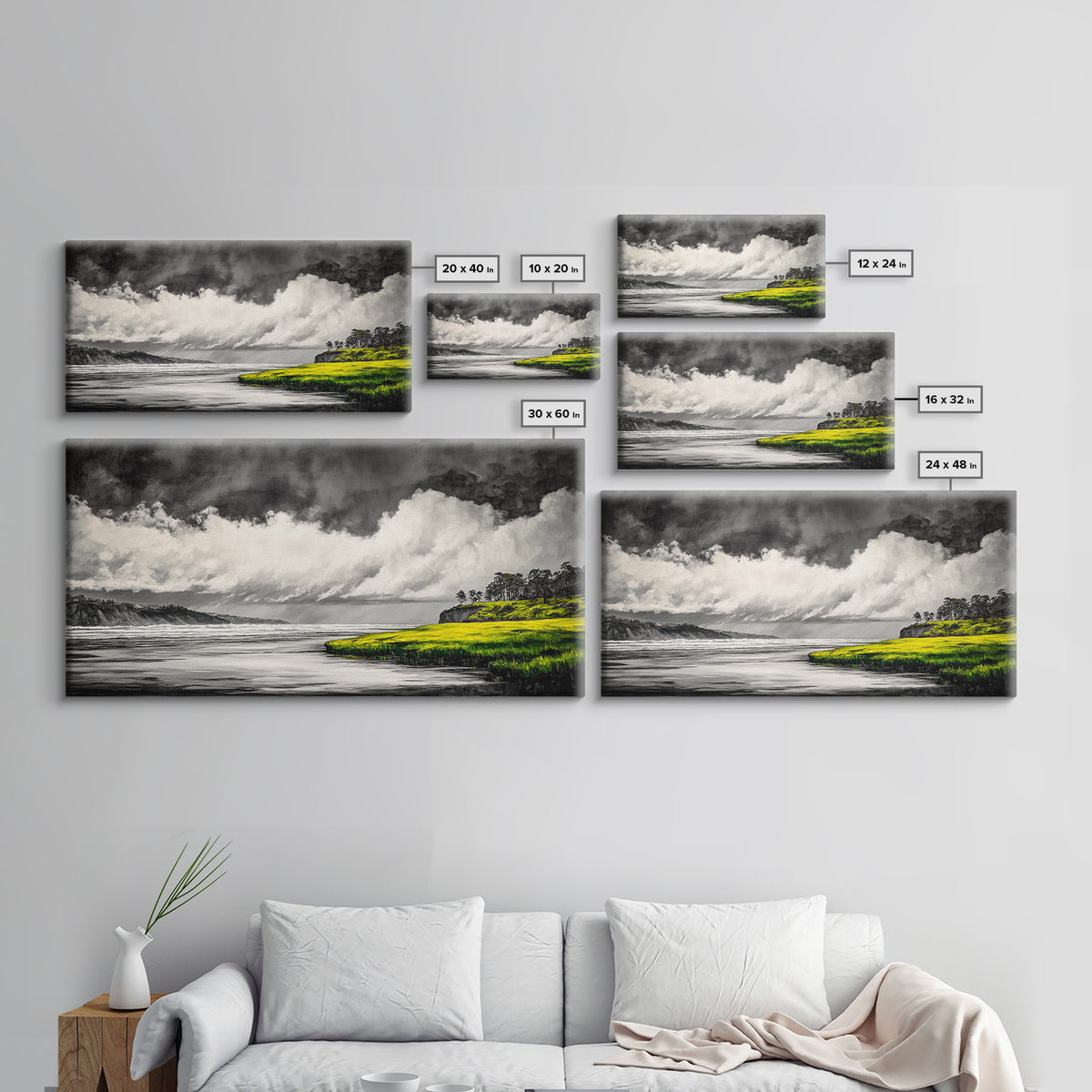Coastal Storm, Black and White, Dramatic Seascape, Framed Canvas Print, Modern Coastal Art, Minimalist Ocean Wall Art, Large Wall Decor