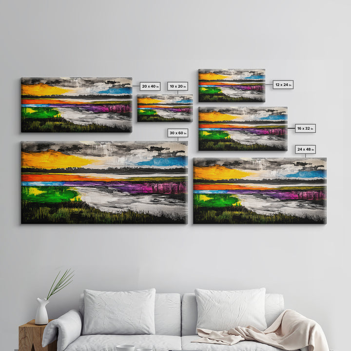Vibrant Abstract, Modern Painting, Colorful Landscape, Framed Canvas Print, Living Room Wall Art, Bold Statement Piece, Home Decor