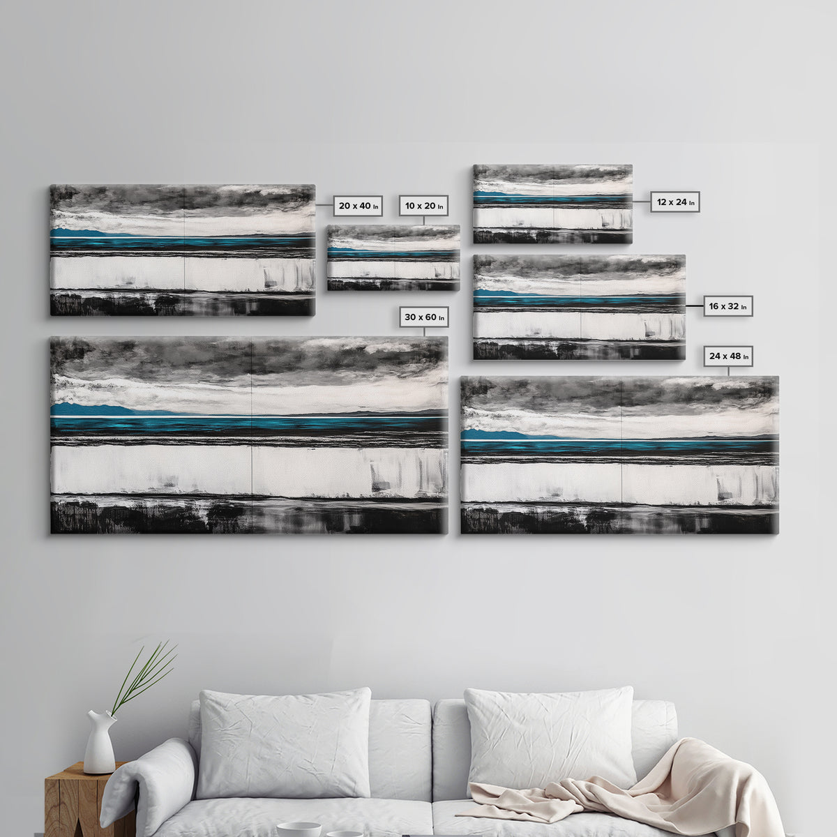 Moody Seascape, Minimalist Painting, Black and White Ocean, Framed Canvas Print, Contemporary Wall Art, Modern Coastal Home Decor