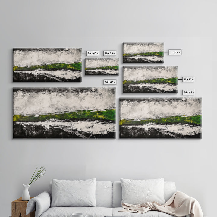 Abstract Expressionism, Black White Green, Dramatic Landscape, Framed Canvas Print, Modern Wall Art, Statement Artwork, Living Room Decor