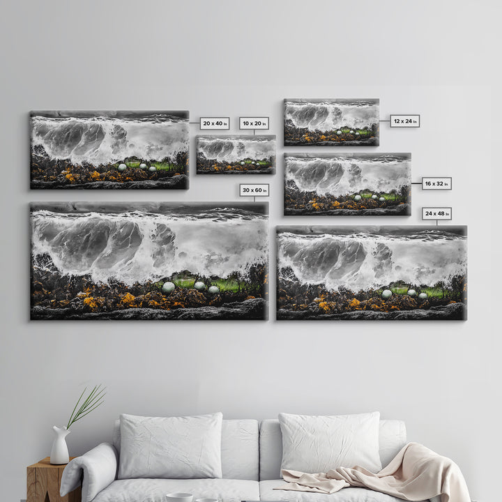 Crashing Waves, Ocean Foam, Textured Seascape, Black and White Art, Coastal Home Decor, Nautical Wall Art, Modern Art, Framed Canvas Print