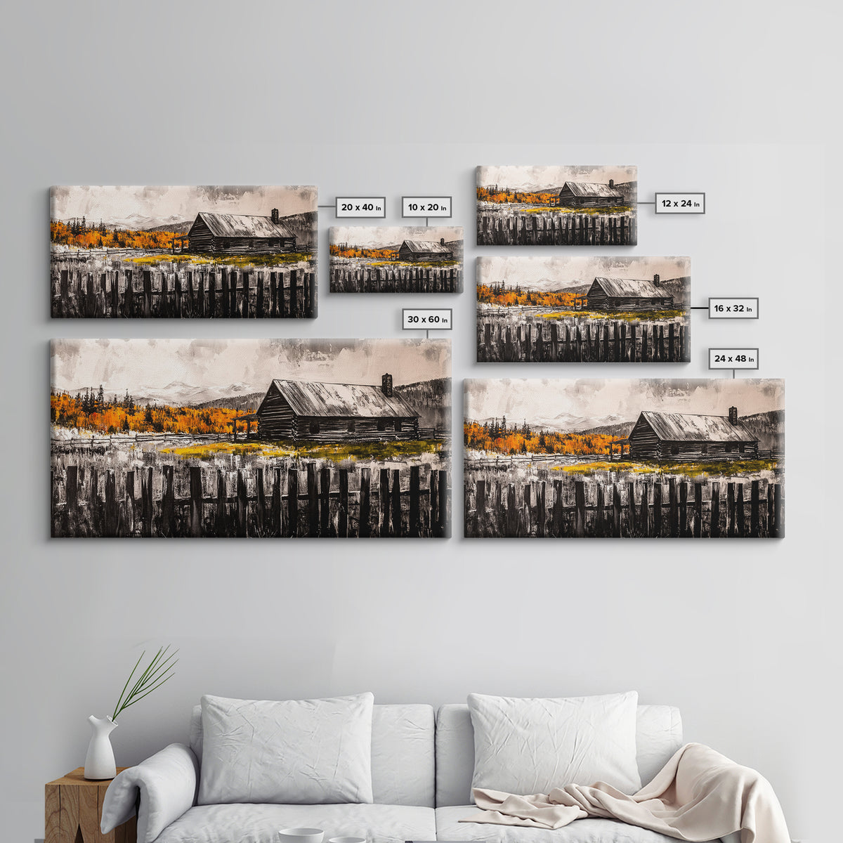 Rustic Cabin, Fall Foliage, Country Home Art, Canvas Print, Autumn Wall Decor, Farmhouse Wall Art, Cozy Living Room Art