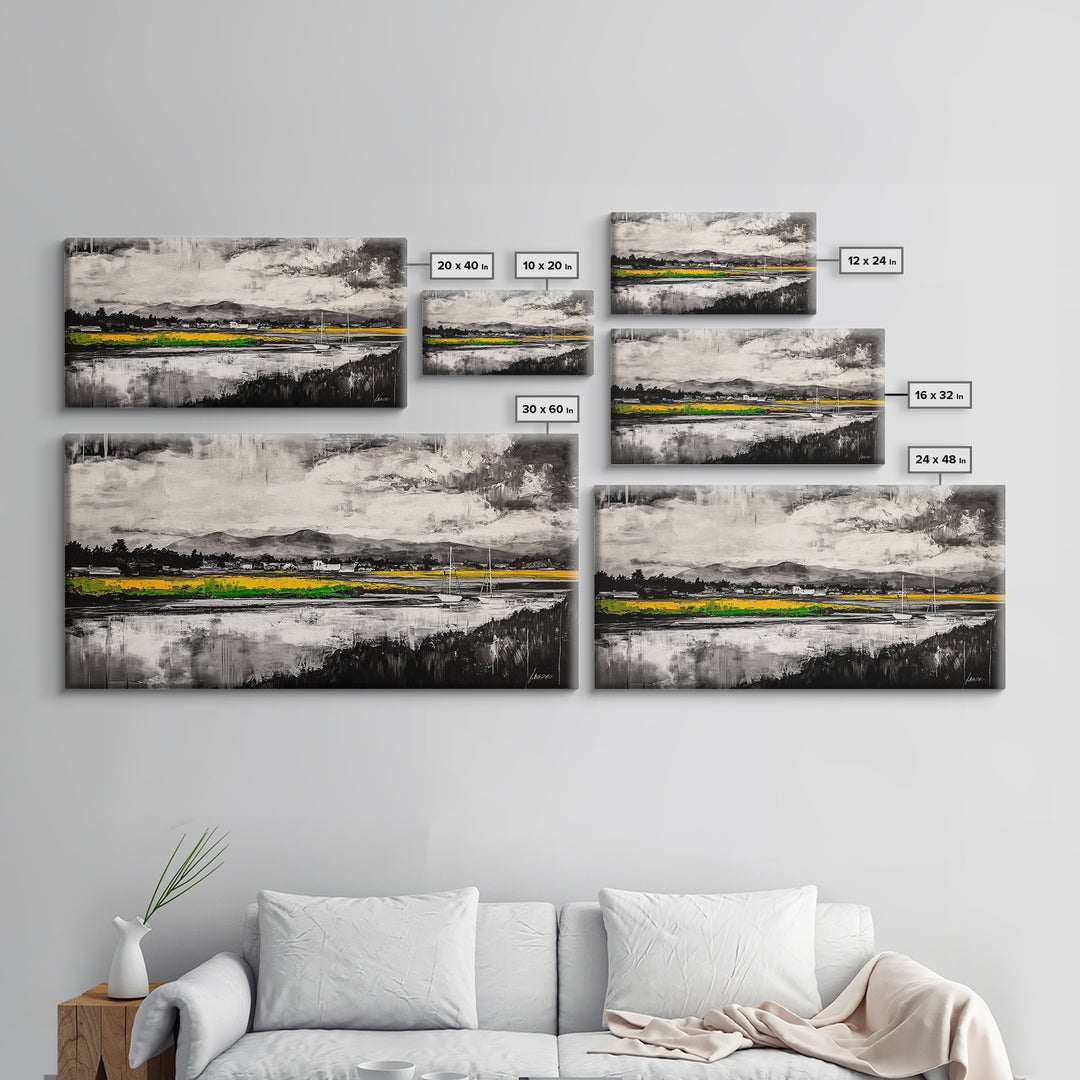Countryside, Yellow, Landscape, Reflection, Canvas Print, Farmhouse Decor, Rustic Wall Art, Nature Art, Living Room Art, Neutral Home Decor