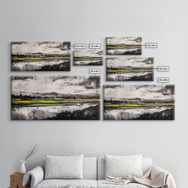 Countryside, Yellow, Landscape, Reflection, Canvas Print, Farmhouse Decor, Rustic Wall Art, Nature Art, Living Room Art, Neutral Home Decor