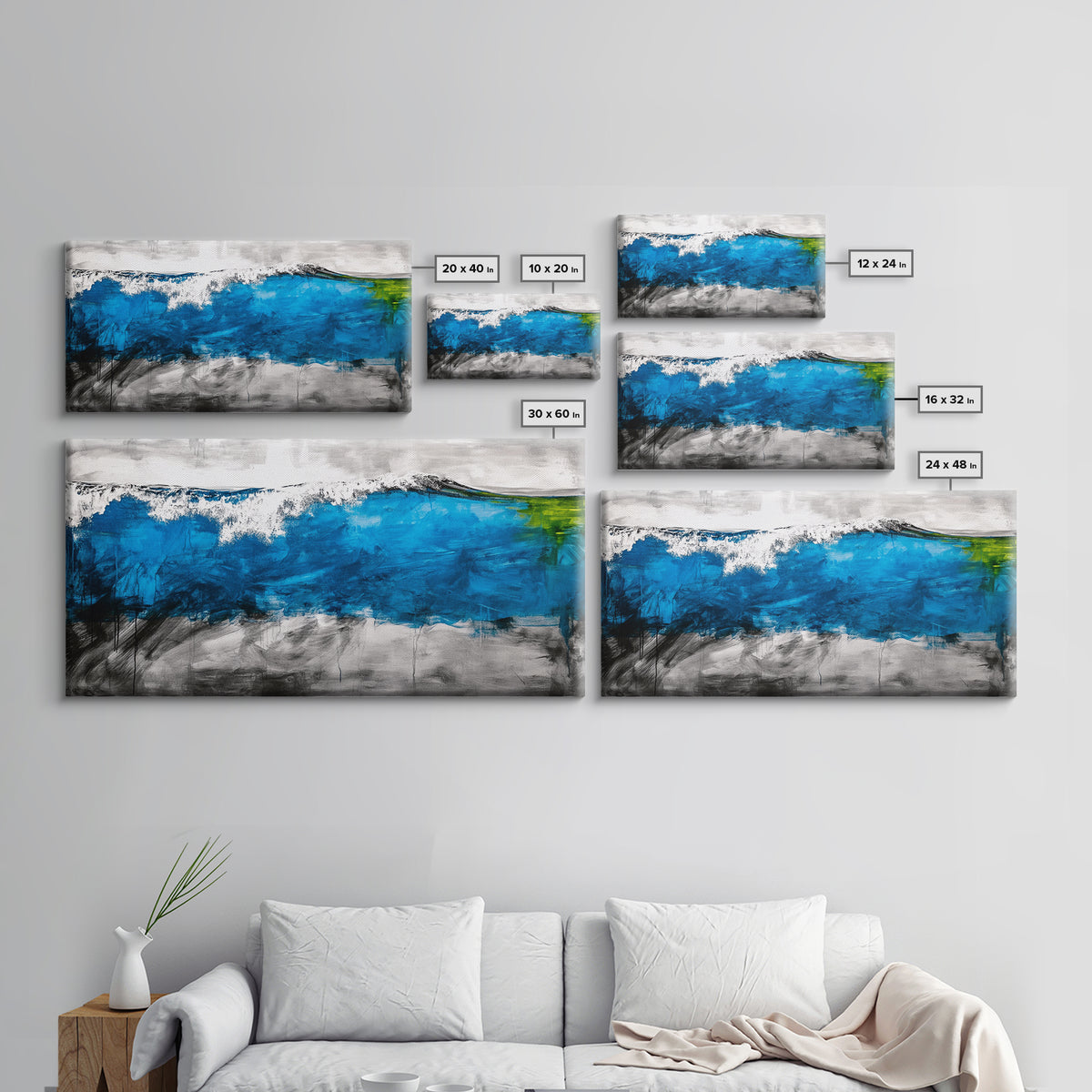 Abstract Ocean, Blue Wave, Coastal Art, Nautical Decor, Living Room Wall Art, Contemporary Seascape, Beach Theme, Framed Canvas Print