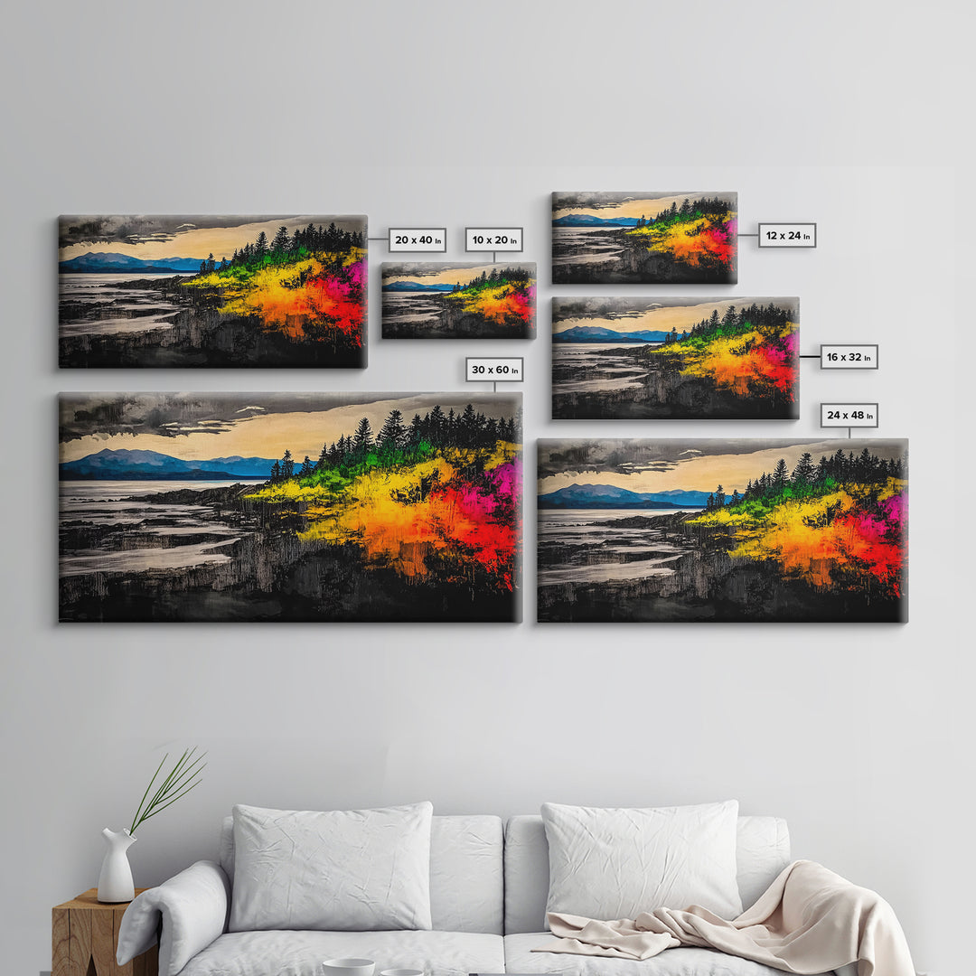 Coastal Sunset, Vibrant Ocean Art, Framed Canvas Print, Modern Landscape Painting, Beach Wall Art, Large Wall Decor, Living Room Art