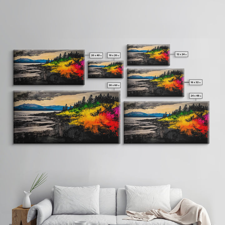 Coastal Sunset, Vibrant Ocean Art, Framed Canvas Print, Modern Landscape Painting, Beach Wall Art, Large Wall Decor, Living Room Art