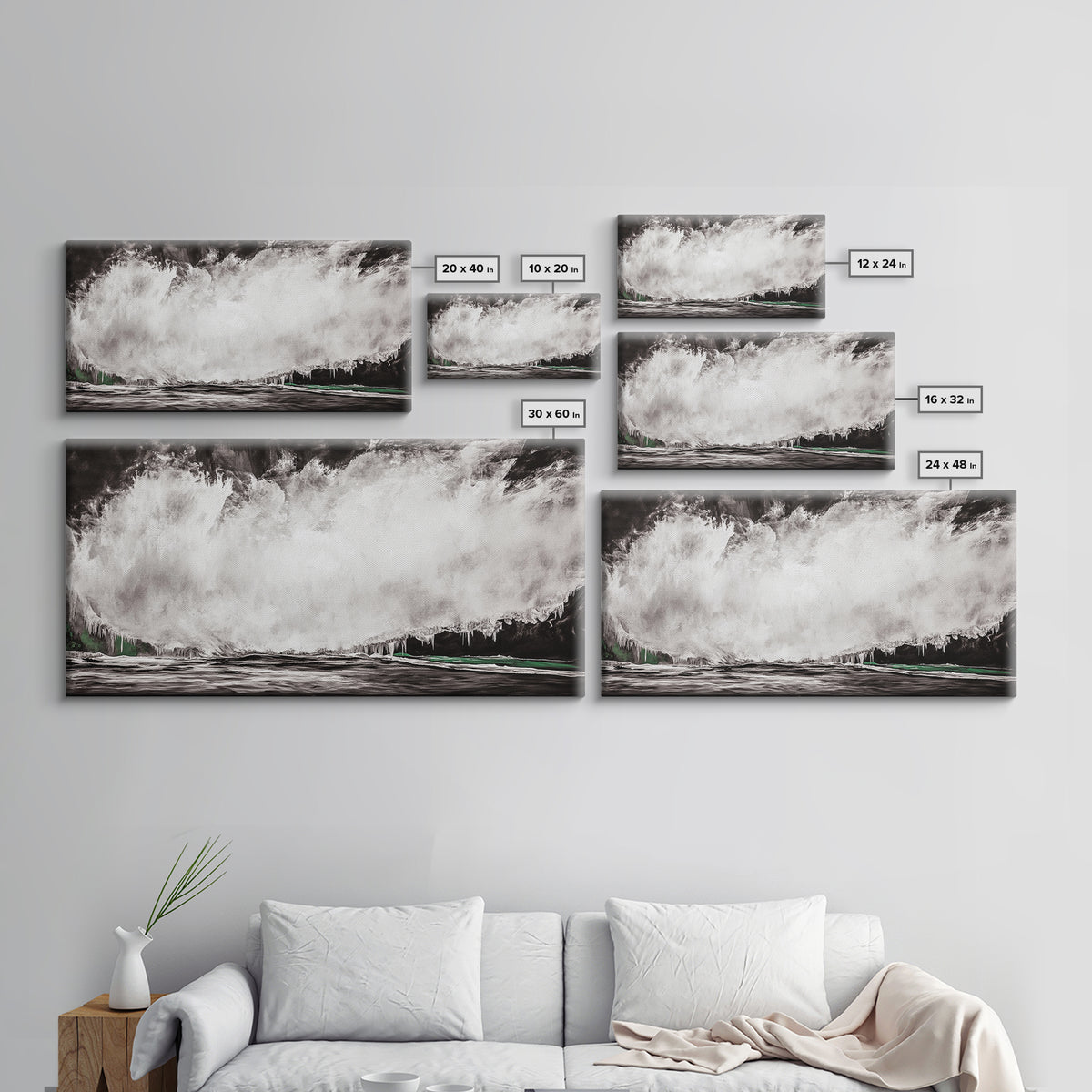 Abstract Waterfall Art, Black and White Canvas Print, Modern Wall Decor, Nature Inspired Artwork, Living Room Art, Minimalist Painting