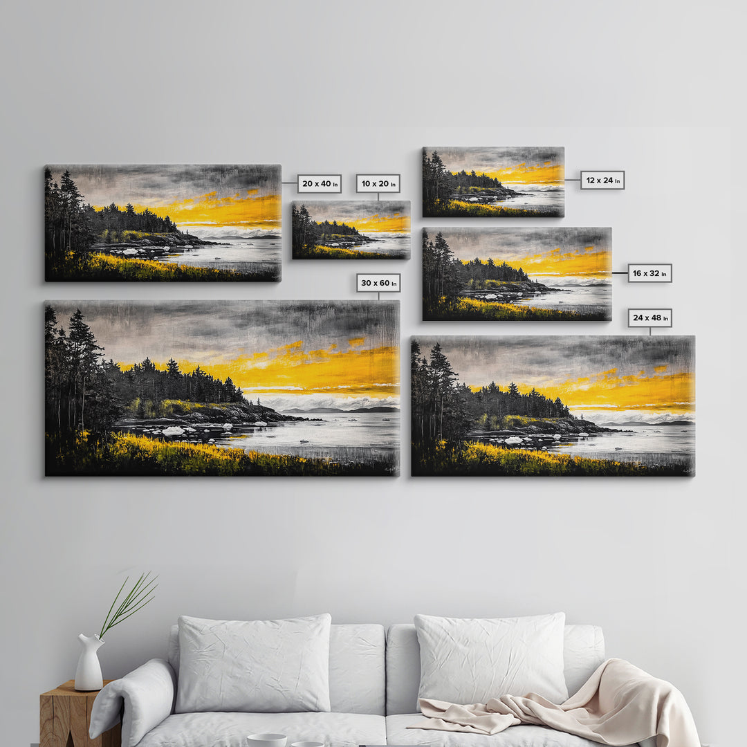 Coastal Landscape Print, Golden Sky Canvas Print, Dramatic Sunset Painting, Nature Wall Art, Living Room Artwork, Framed Canvas Print