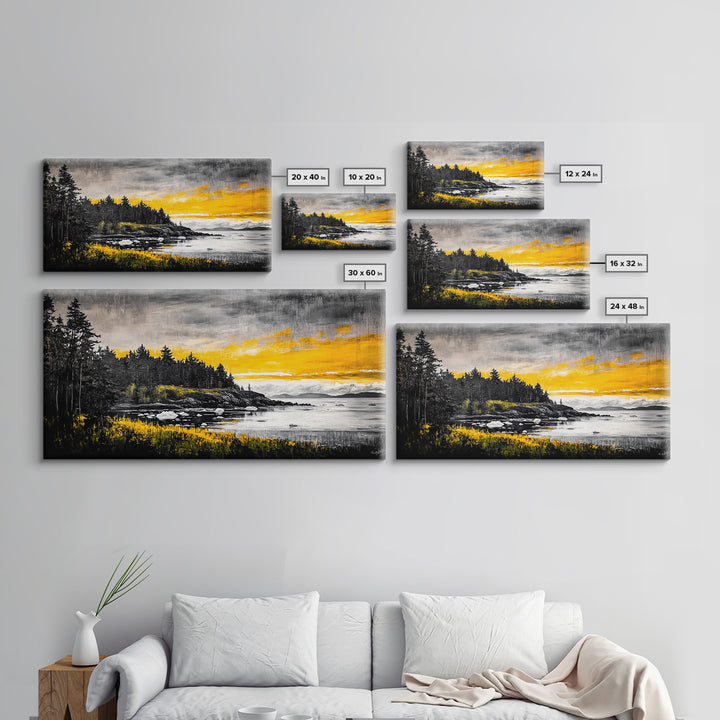 Coastal Landscape Print, Golden Sky Canvas Print, Dramatic Sunset Painting, Nature Wall Art, Living Room Artwork, Framed Canvas Print