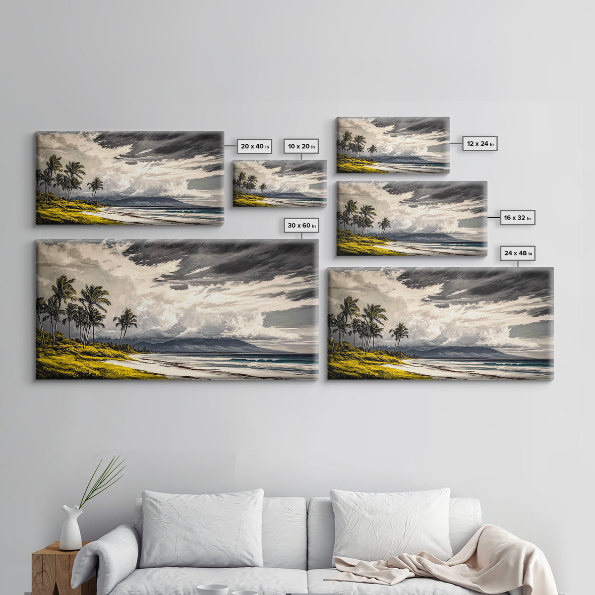 Tropical Beach Painting, Palm Trees Wall Art, Vibrant Coastal Canvas Print, Ocean Inspired Artwork, Living Room Decor, Framed Canvas Print