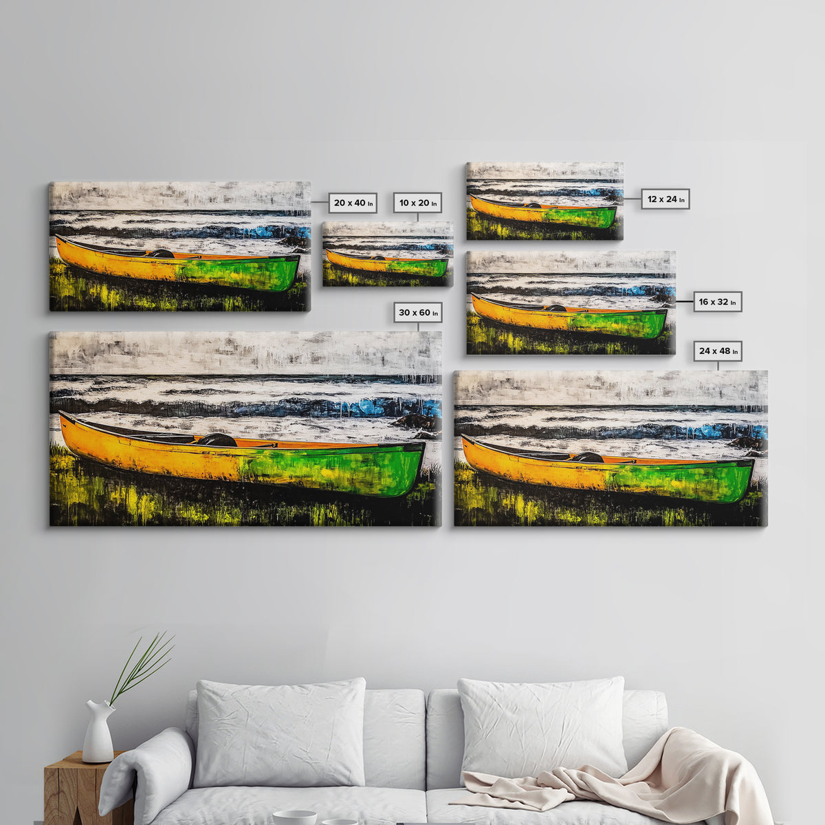 Canoe on the Shore, Rustic Nature Canvas Print, Lake House Wall Art, Autumn Painting, Outdoors Inspired Decor, Framed Canvas Print