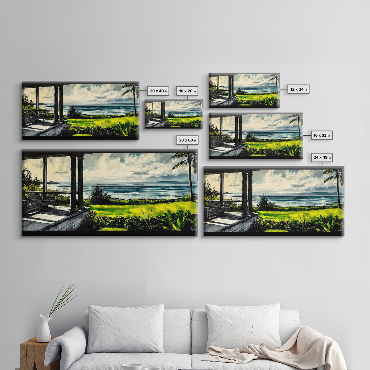 Tropical Beach View, Ocean Canvas Print, Relaxing Coastal Painting, Serene Landscape Wall Art, Living Room Decor, Framed Canvas Print