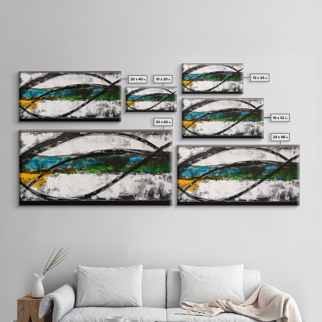 Abstract Ocean Waves, Energy, Framed Canvas Print, Modern Living Room Art, Coastal Decor, Blue Green Wall Art, Contemporary Art