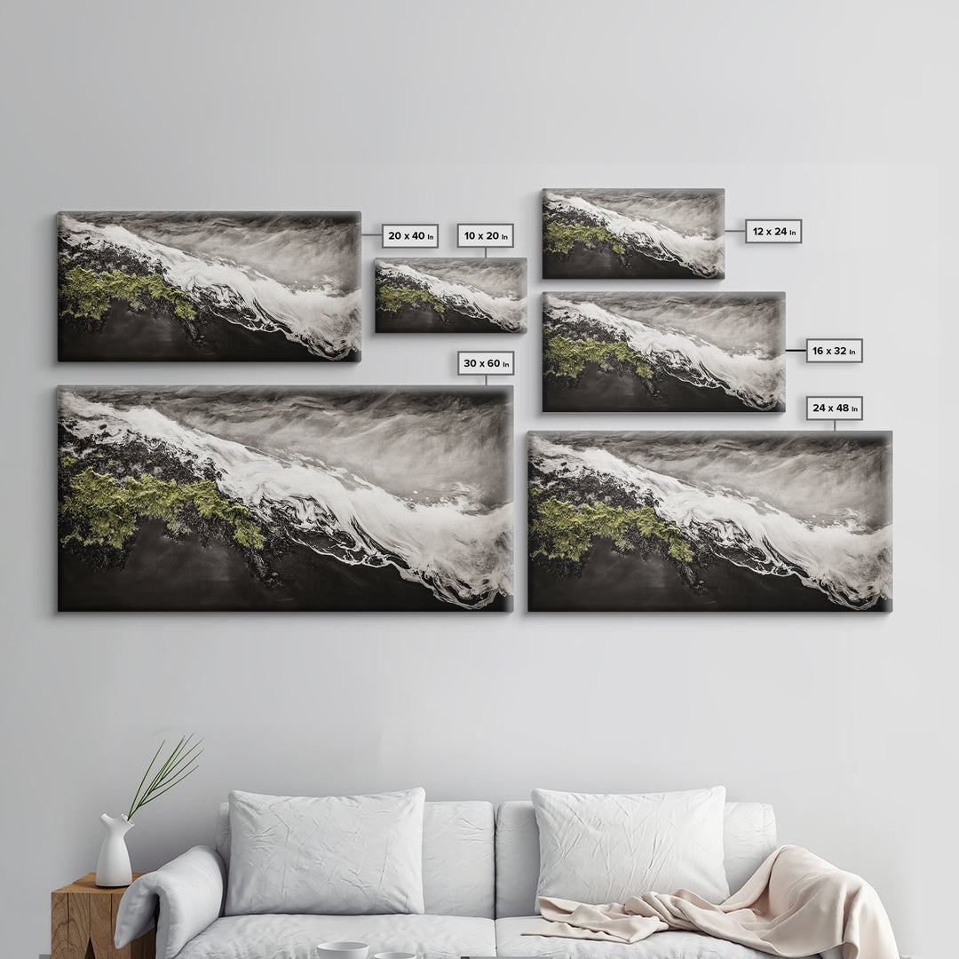 Abstract Ocean Waves, Coastal Wall Art, Modern Seascape Painting, Monochrome Beach Decor, Minimalist Black White Art, Canvas Print