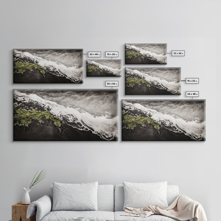 Abstract Ocean Waves, Coastal Wall Art, Modern Seascape Painting, Monochrome Beach Decor, Minimalist Black White Art, Canvas Print