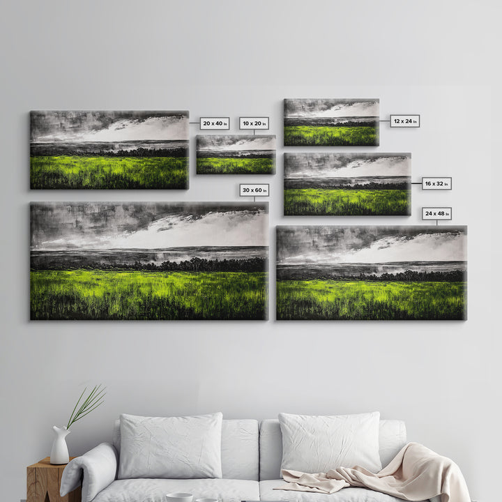 Green, Landscape, Nature, Canvas Print, Rolling Fields Wall Art, Scenic Countryside Painting, Modern Rustic Home Decor, Large Wall Art