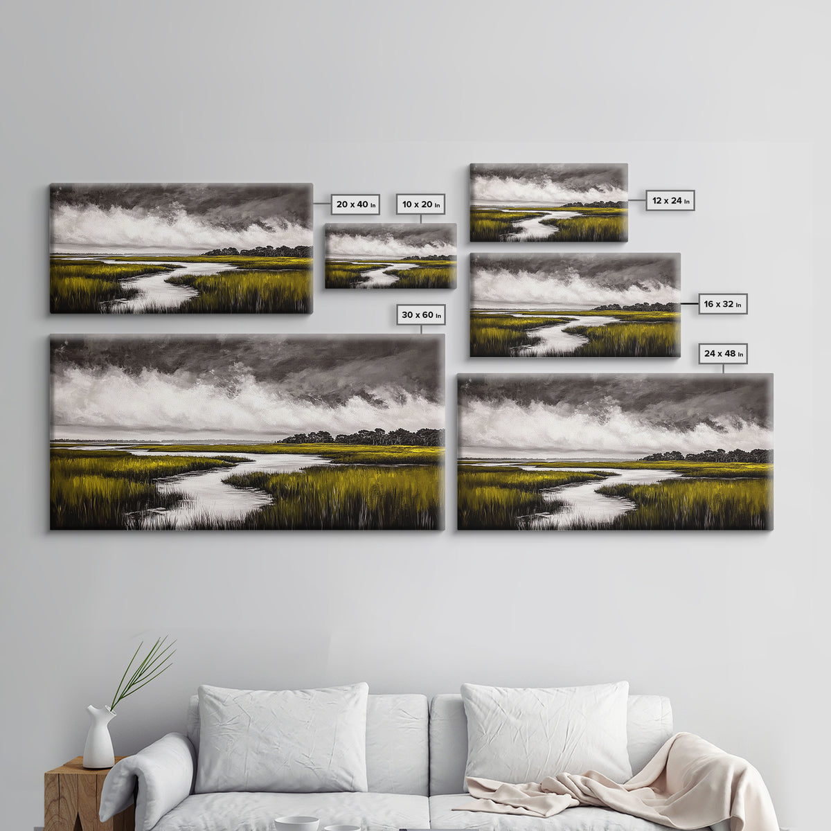 Marshland, Scenic, Natural, Canvas Print, Tranquil River Painting, Serene Landscape Wall Art, Nature Home Decor, Country House Artwork
