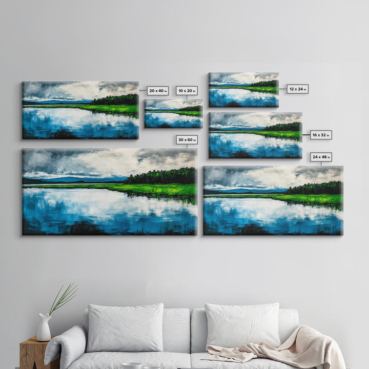 Blue Lake, Reflection Landscape, Nature Wall Art, Framed Canvas Print, Large Canvas Artwork, Modern Home Decor, Office Wall Art