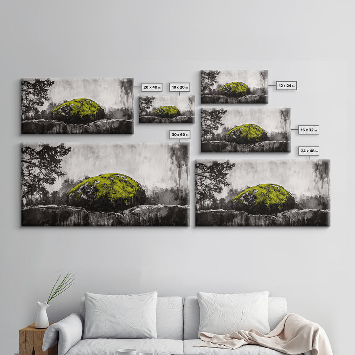 Mossy Rock, Abstract Nature, Green and Black Art, Canvas Print, Rustic Wall Decor, Boho Artwork, Modern Farmhouse Decor