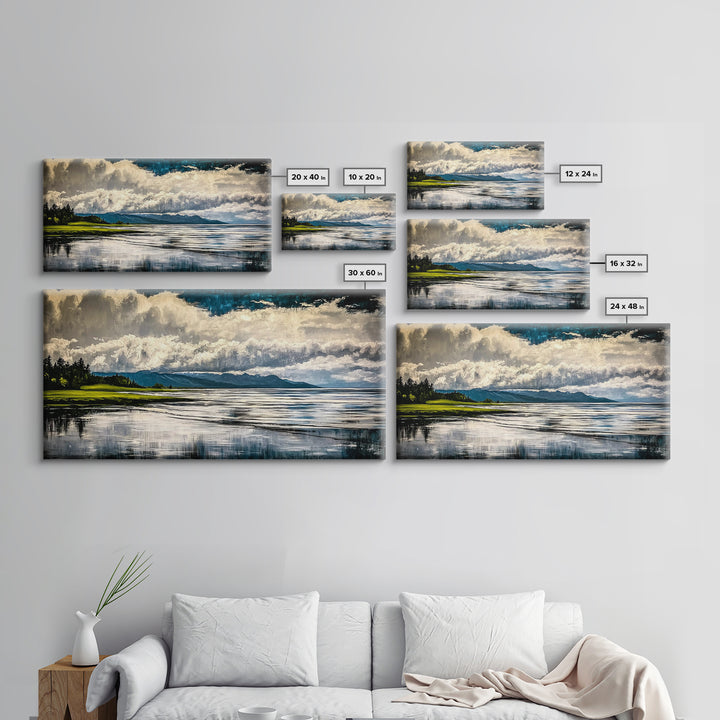 River Reflection, Scenic Water View, Serene Landscape, Framed Canvas Print, Large Nature Art, Modern Home Decor, Bedroom Wall Art