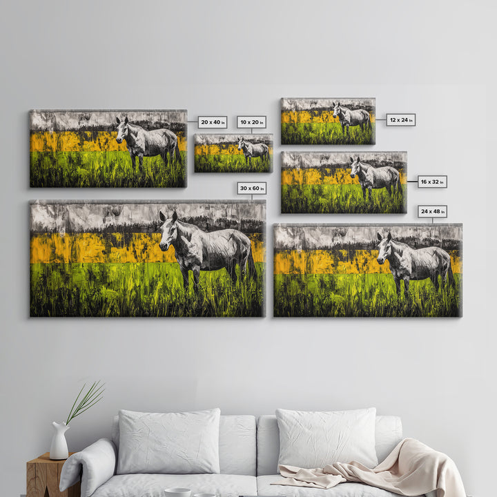 Abstract Horse, Farmhouse, Framed Canvas Print, Rustic Wall Art, Country Decor, Bold Yellow and Green, Large Wall Art, Equestrian Art