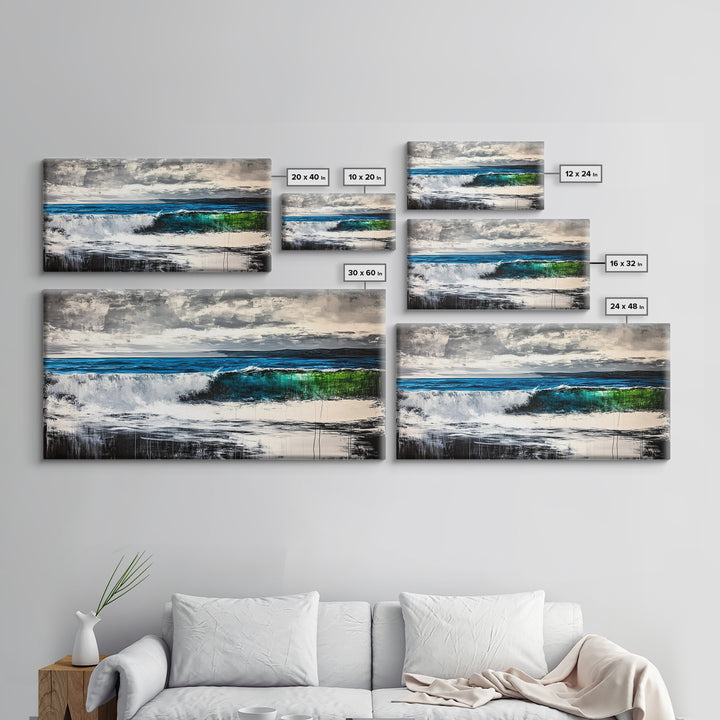 Ocean Waves, Blue and Green, Framed Canvas Print, Beach House Decor, Nautical Wall Art, Large Wall Art, Coastal Living, Modern Seascape