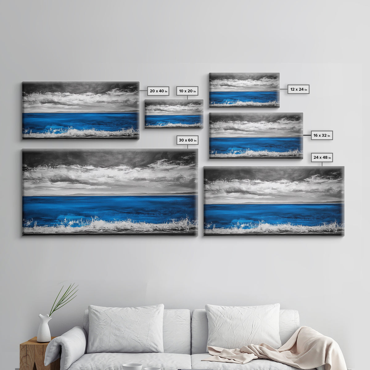 Minimalist Ocean, Black and White, Framed Canvas Print, Coastal Art, Beach House Decor, Nautical Wall Art, Living Room Art, Landscape