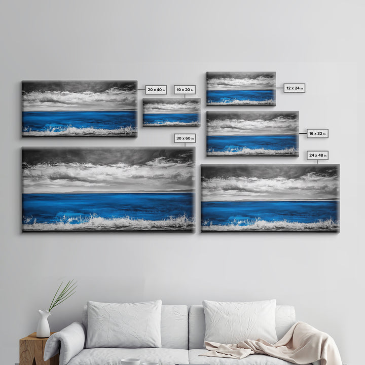 Minimalist Ocean, Black and White, Framed Canvas Print, Coastal Art, Beach House Decor, Nautical Wall Art, Living Room Art, Landscape