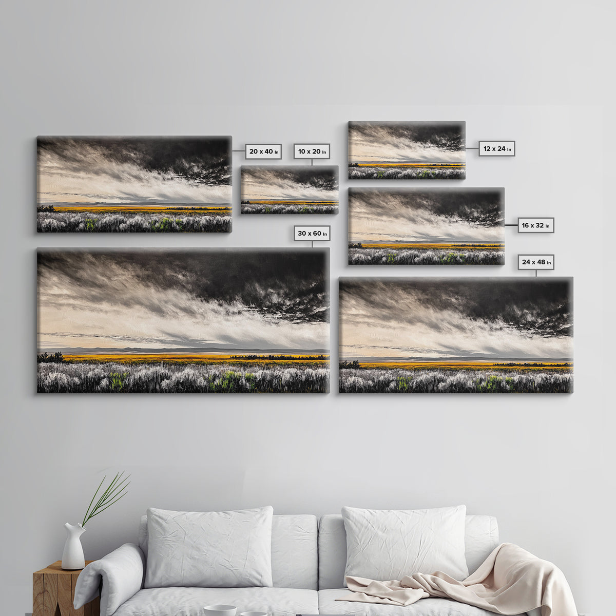 Open Field, Dramatic Sky, Autumn Horizon, Framed Canvas Print, Fall Landscape, Neutral Home Decor, Entryway Art, Rustic Wall Art