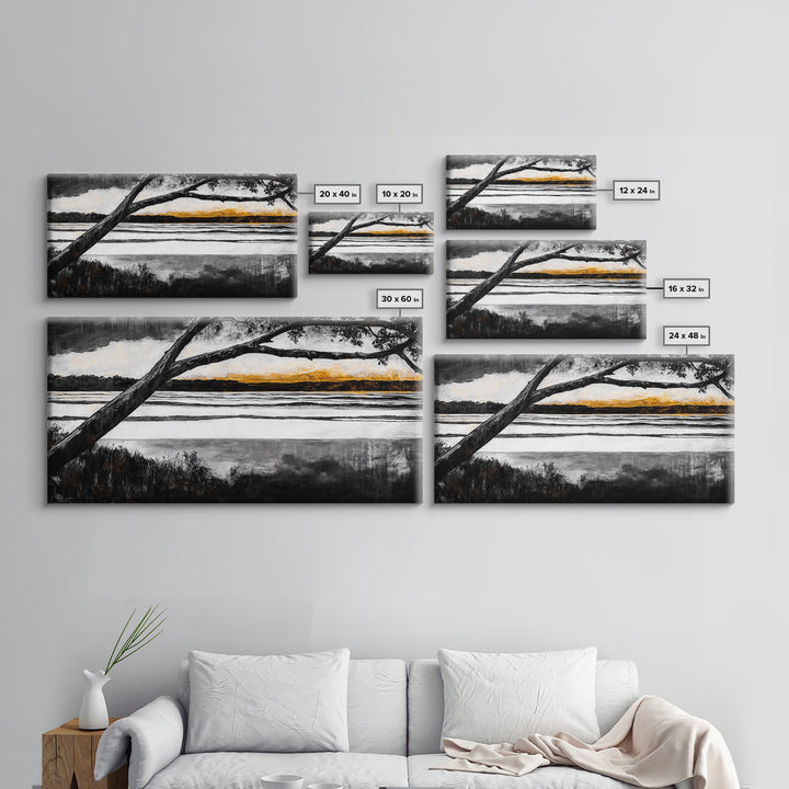 River Sunset, Golden Hour Reflection, Tranquil Waterscape, Moody Landscape Art, Nature Lover Gift, Canvas Print, Bedroom Wall Decor