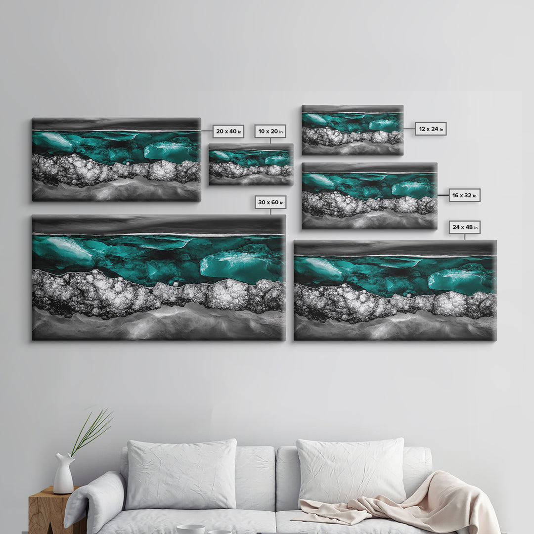 Ocean Depths, Abstract Water, Teal and Black, Framed Canvas Print, Coastal Decor, Modern Wall Art, Living Room Accent, Textured Painting