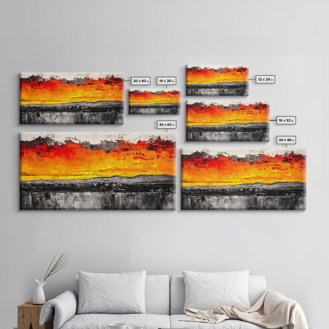 Fiery Sunset, Dramatic Sky, Abstract Landscape, Canvas Print, Modern Art, Bold Wall Decor, Warm Colors, Living Room Accent