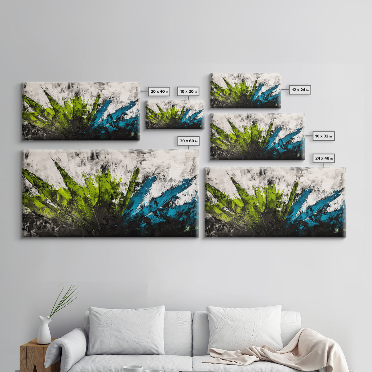 Abstract Brushstrokes, Green Blue, Modern Wall Art, Textured Painting, Large Canvas Print, Office Decor, Boho Aesthetic, Minimalist Art