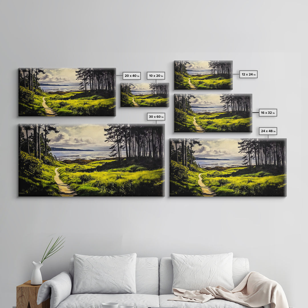 Coastal Path, Ocean View, Nature Landscape, Large Canvas Print, Beach House Painting, Framed Canvas Print, Tranquil Wall Decor