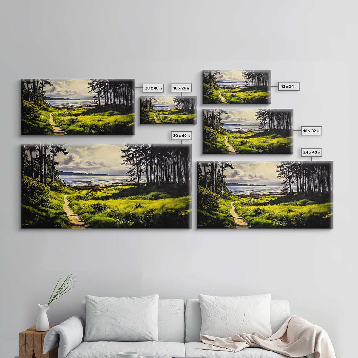 Coastal Path, Ocean View, Nature Landscape, Large Canvas Print, Beach House Painting, Framed Canvas Print, Tranquil Wall Decor