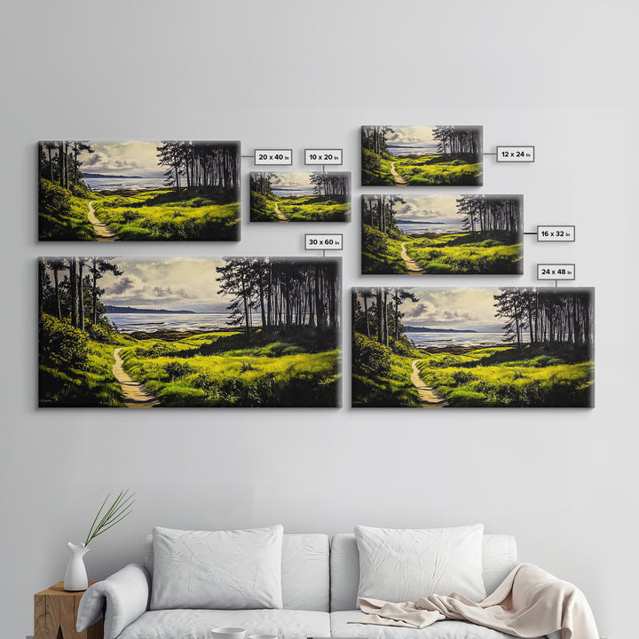 Coastal Path, Ocean View, Nature Landscape, Large Canvas Print, Beach House Painting, Framed Canvas Print, Tranquil Wall Decor