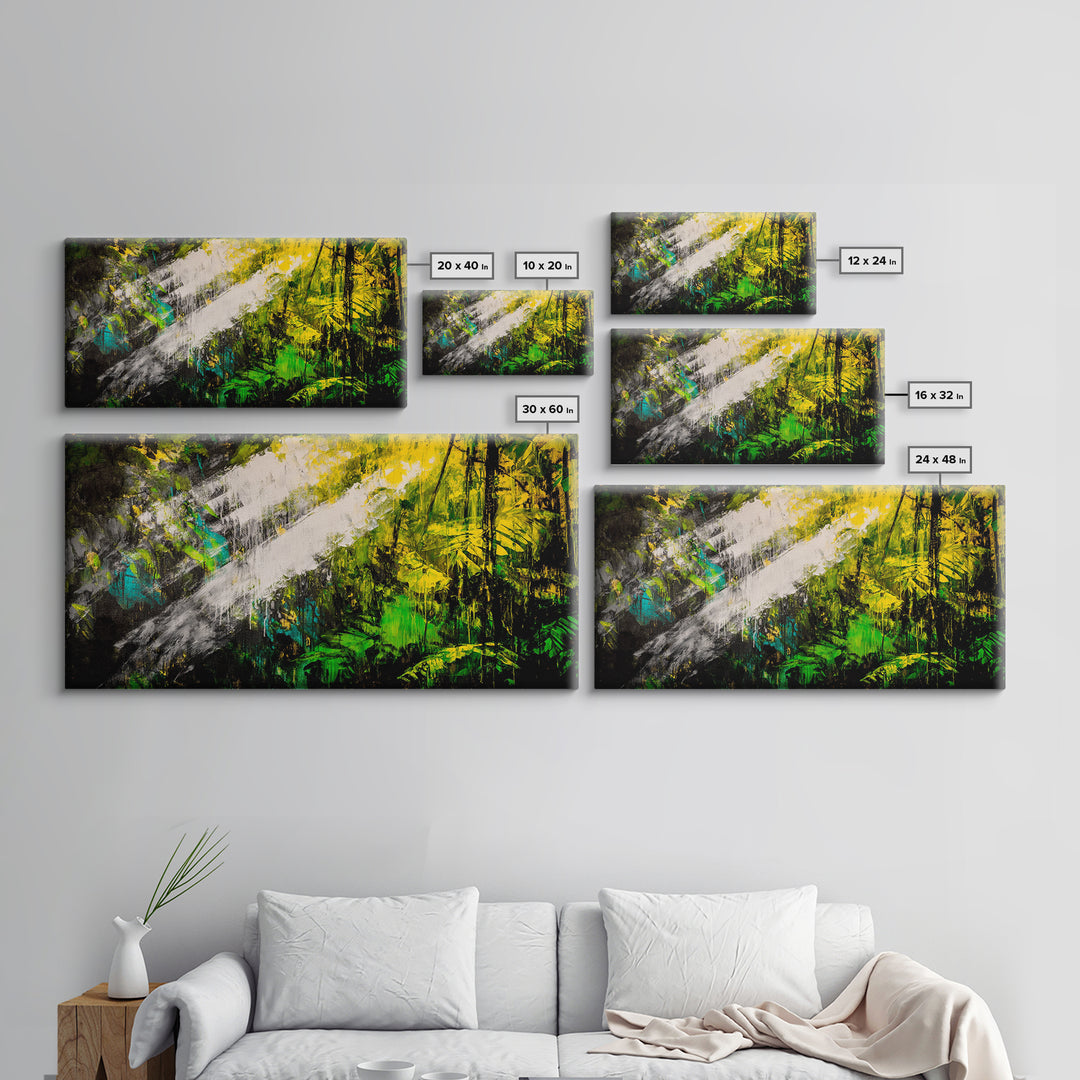 Abstract Jungle, Green Yellow, Tropical Rainforest, Canvas Print, Modern Nature Wall Art, Framed Painting, Boho Home Decor, Textured Art
