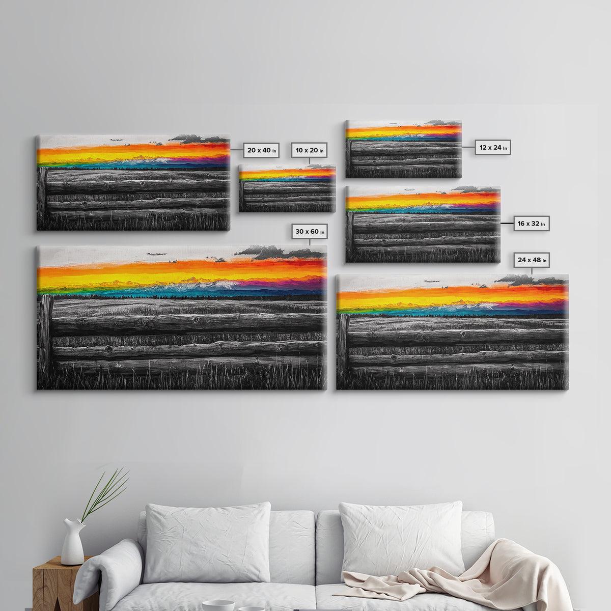 Mountain Sunset, Colorful Landscape, Rustic Wall Art, Cabin Decor, Nature Painting, Western Art, Large Wall Art, Framed Canvas Print
