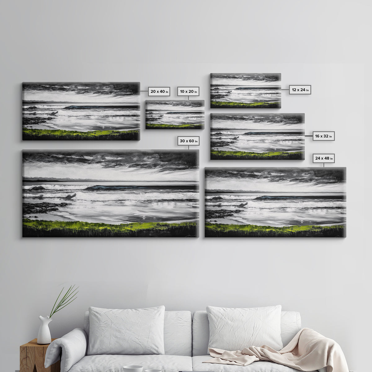 Stormy Coast, Ocean Waves, Black and White Seascape, Coastal Home Decor, Nautical Art, Living Room Wall Art, Canvas Print