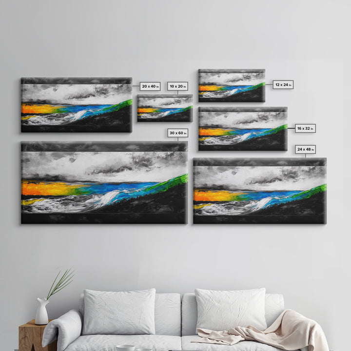 Abstract Seascape, Vibrant Waves, Modern Ocean Art, Coastal Home Decor, Colorful Beach Painting, Large Statement Art, Framed Canvas Print