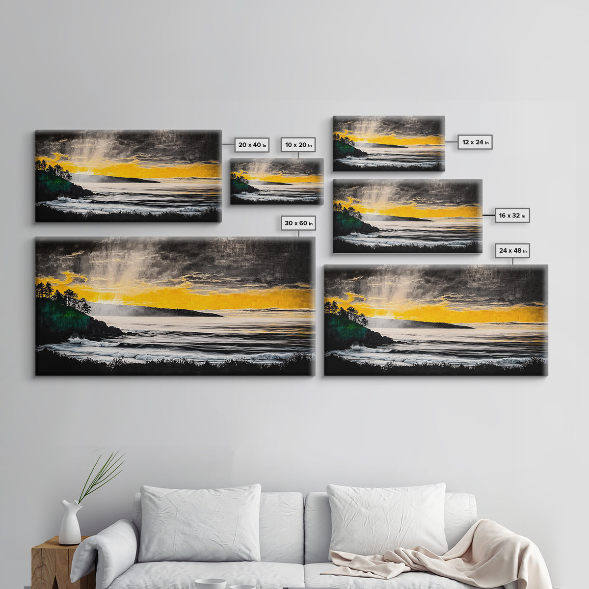 Golden Sunset, Coastal Painting, Dramatic Sky, Framed Canvas Print, Seascape Wall Art, Contemporary Art, Bedroom Wall Decoration