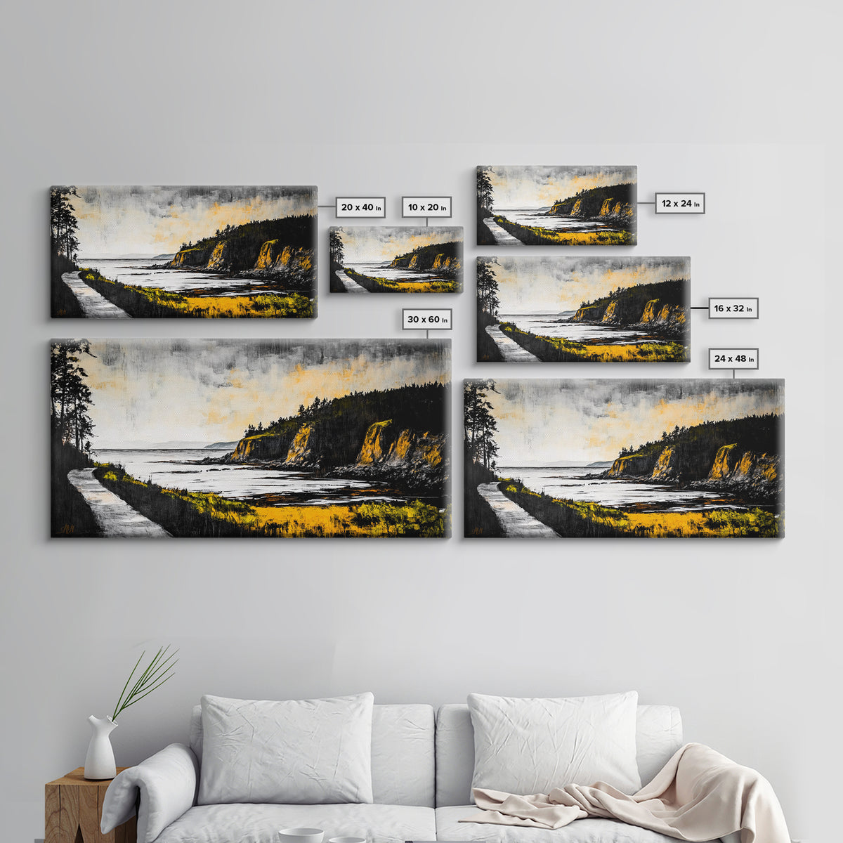 Rugged Shore, Coastal View, Autumn Landscape, Framed Canvas Print, Beach House Art, Living Room Wall Art, Minimalist Seascape Decor