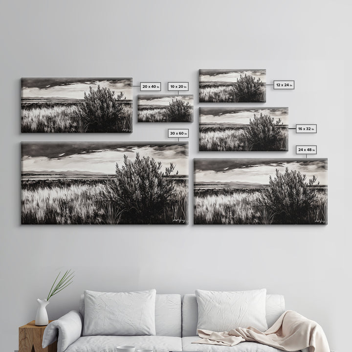 Black and White Landscape, Minimalist Canvas Print, Nature Wall Art, Rustic Country Scene, Neutral Home Decor, Living Room Art