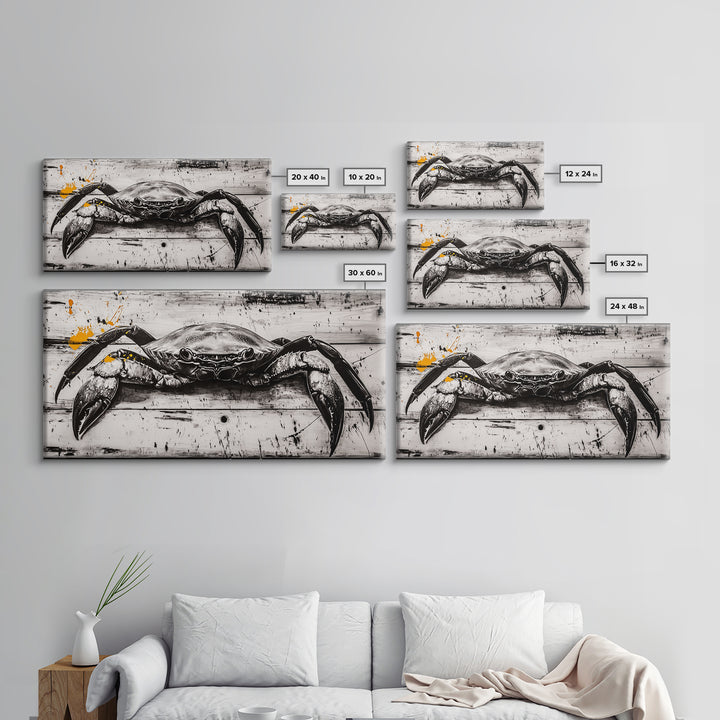 Crab Art, Coastal Kitchen, Nautical Wall Art, Framed Canvas Print, Beach House Decor, Seafood Art, Rustic Ocean Art