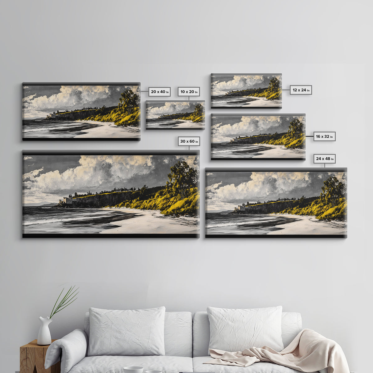 Castle Beach, Coastal Wall Art, European Landscape, Scenic Seascape, Travel Art, Historic Home Decor, Framed Canvas Print, Living Room Art