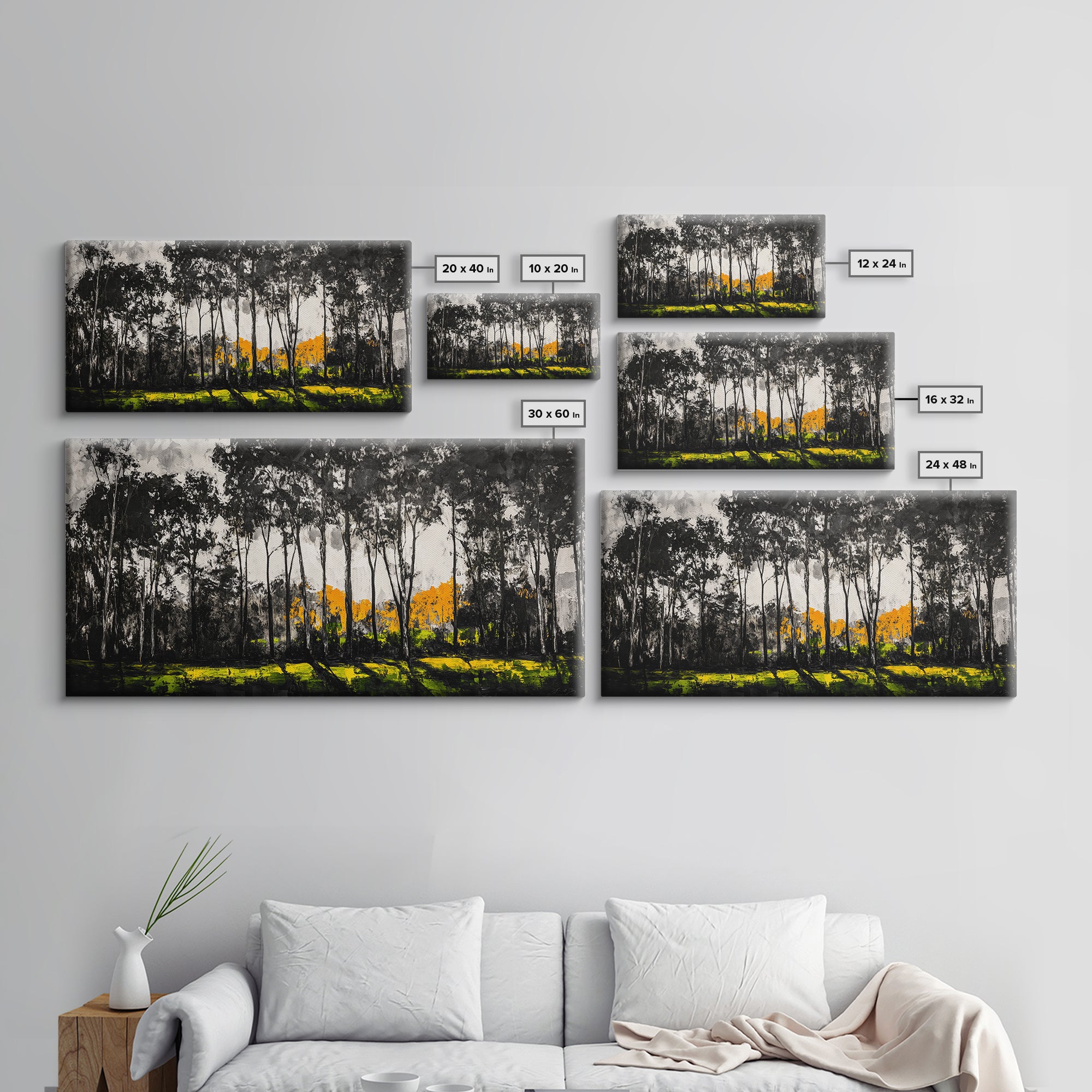 Autumn Trees, Woodland Scene, Black and White Forest, Framed Canvas Print, Nature Landscape Art, Fall Decor, Living Room Art, Rustic Art