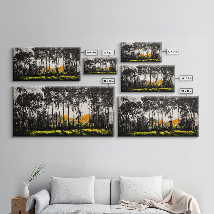 Autumn Trees, Woodland Scene, Black and White Forest, Framed Canvas Print, Nature Landscape Art, Fall Decor, Living Room Art, Rustic Art