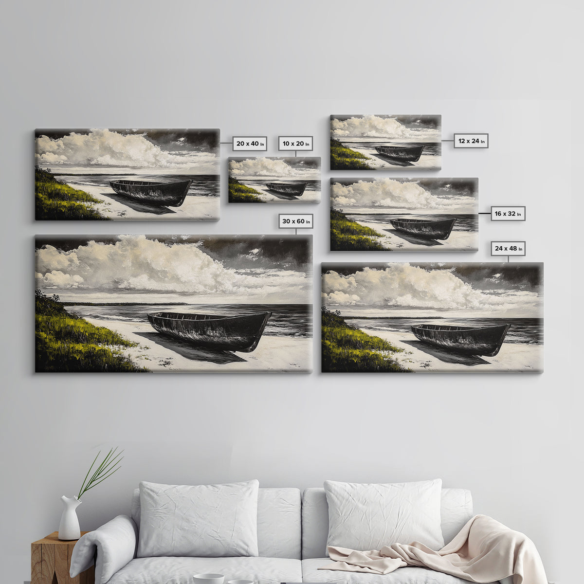 Abandoned Boat, Black White, Seaside Art, Framed Canvas Print, Rustic Beach Decor, Nautical Wall Art, Coastal Print, Office Decor