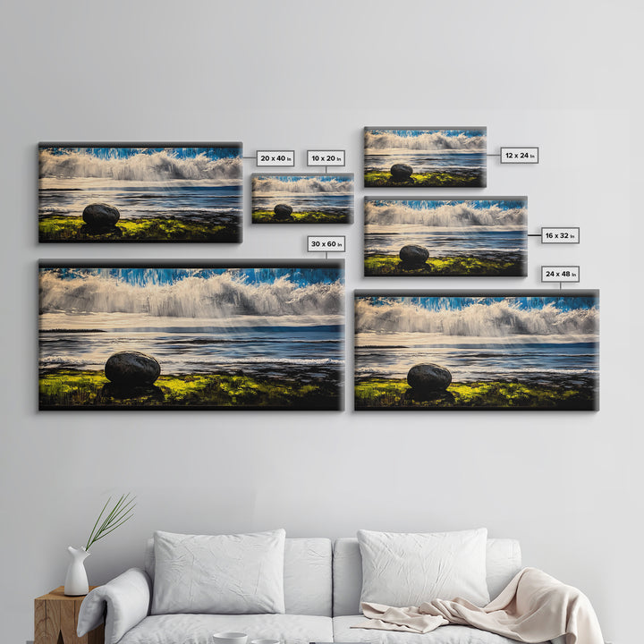 Coastal Rain, Ocean Reflection, Scenic Wall Art, Framed Canvas Print, Serene Nature Print, Landscape Decor, Bedroom Wall Art
